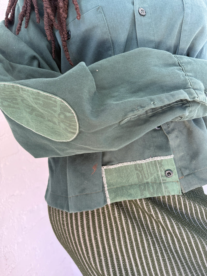 FOREST GREEN MECHANIC CROPPED BUTTON UP