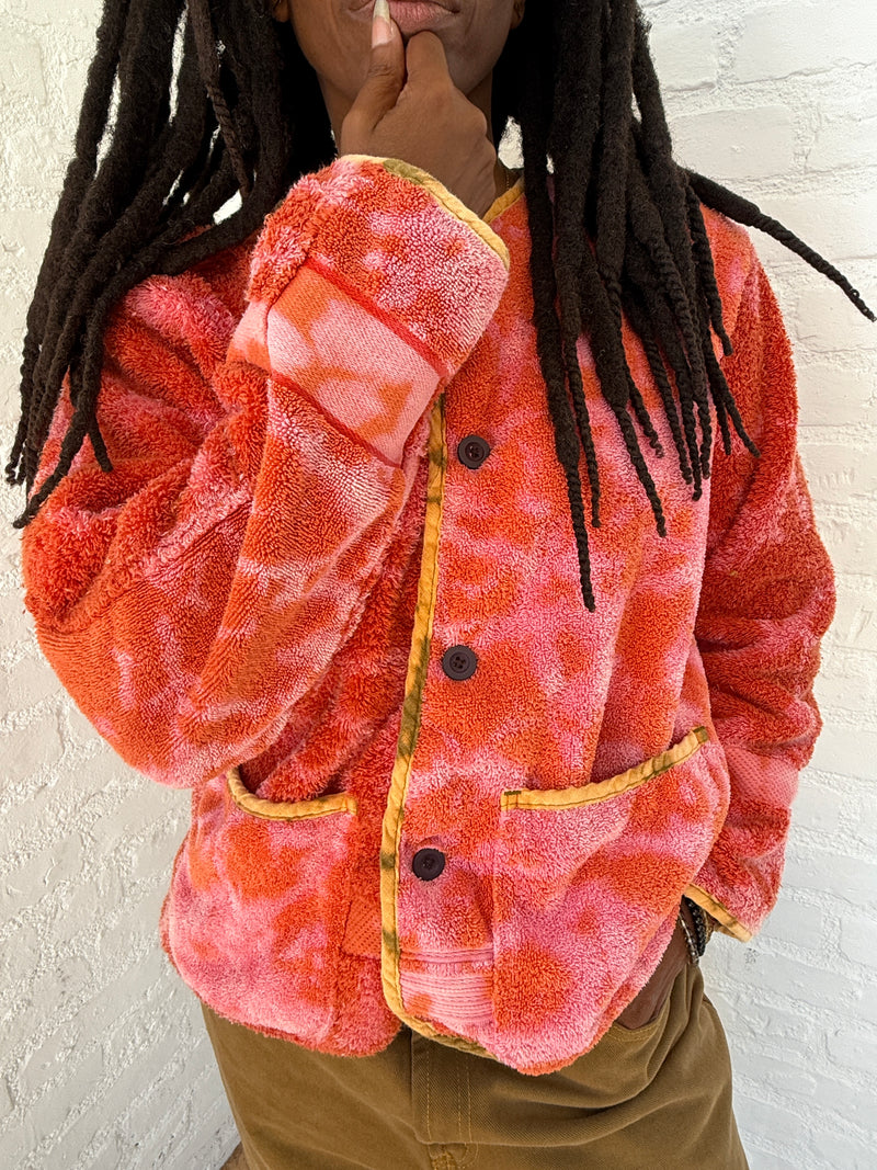 BLOOD ORANGE TIE DYE DISTRESSED TOWEL JACKET 2