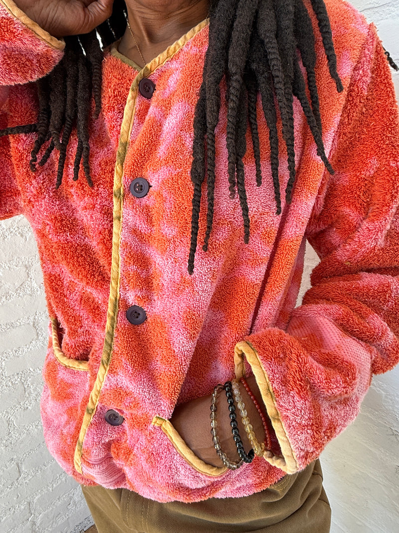 BLOOD ORANGE TIE DYE DISTRESSED TOWEL JACKET 2
