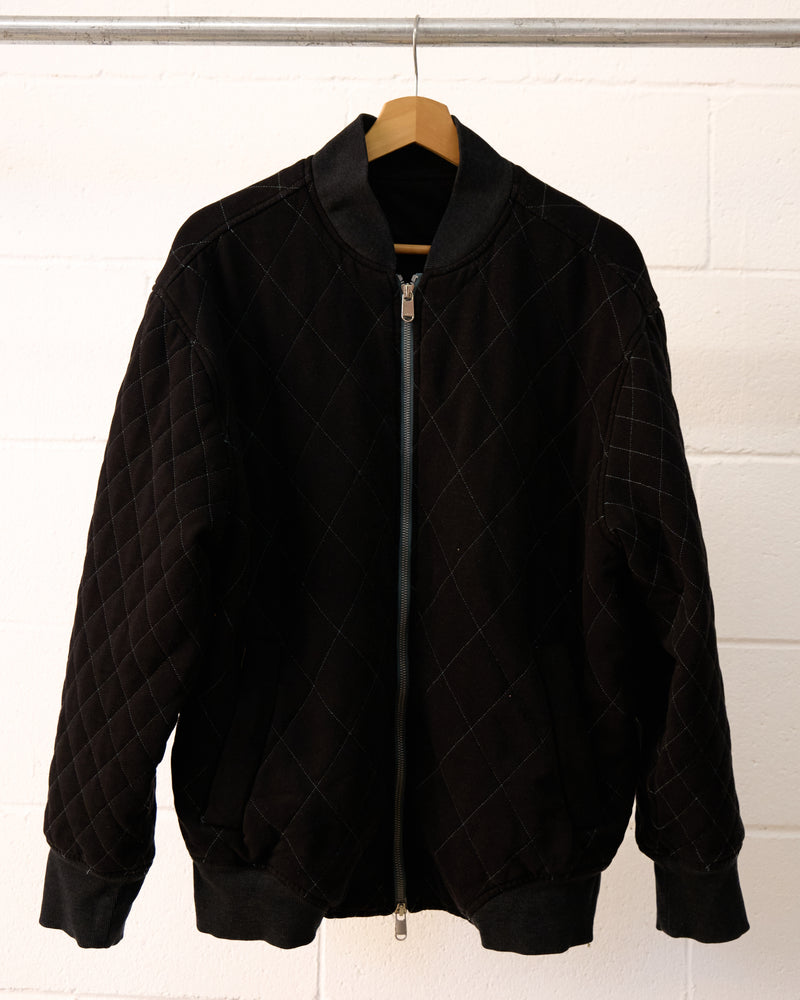 onyx quilted zip-up bomber jacket