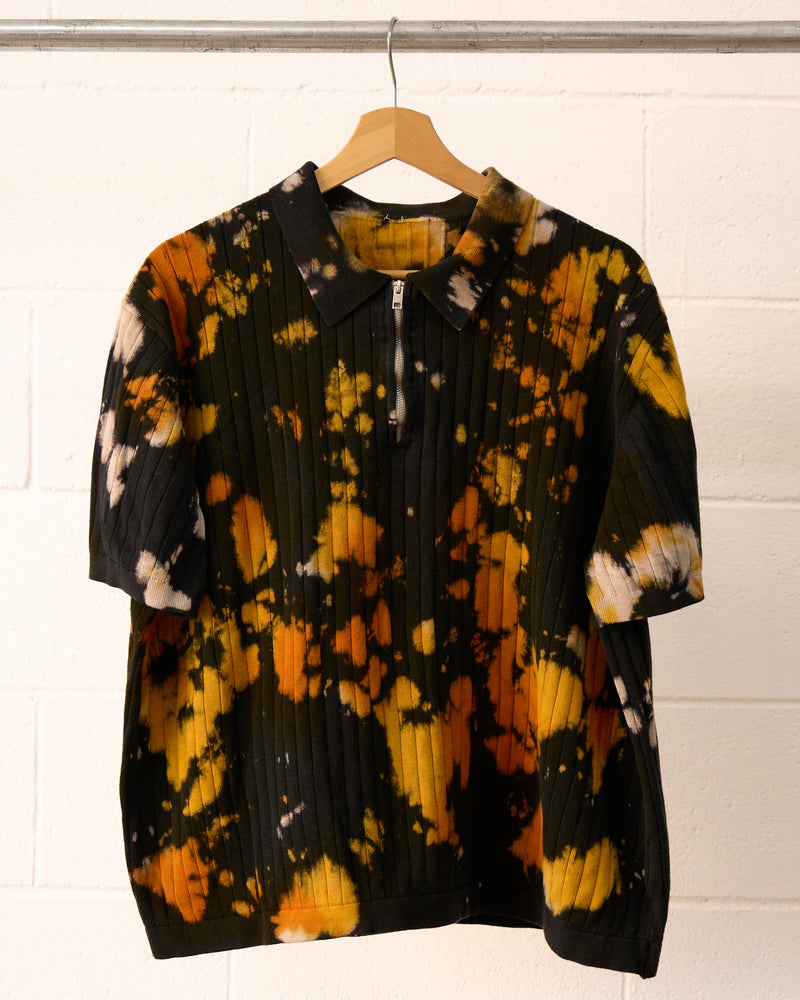Monarch Short-sleeved ribbed knit zip collar