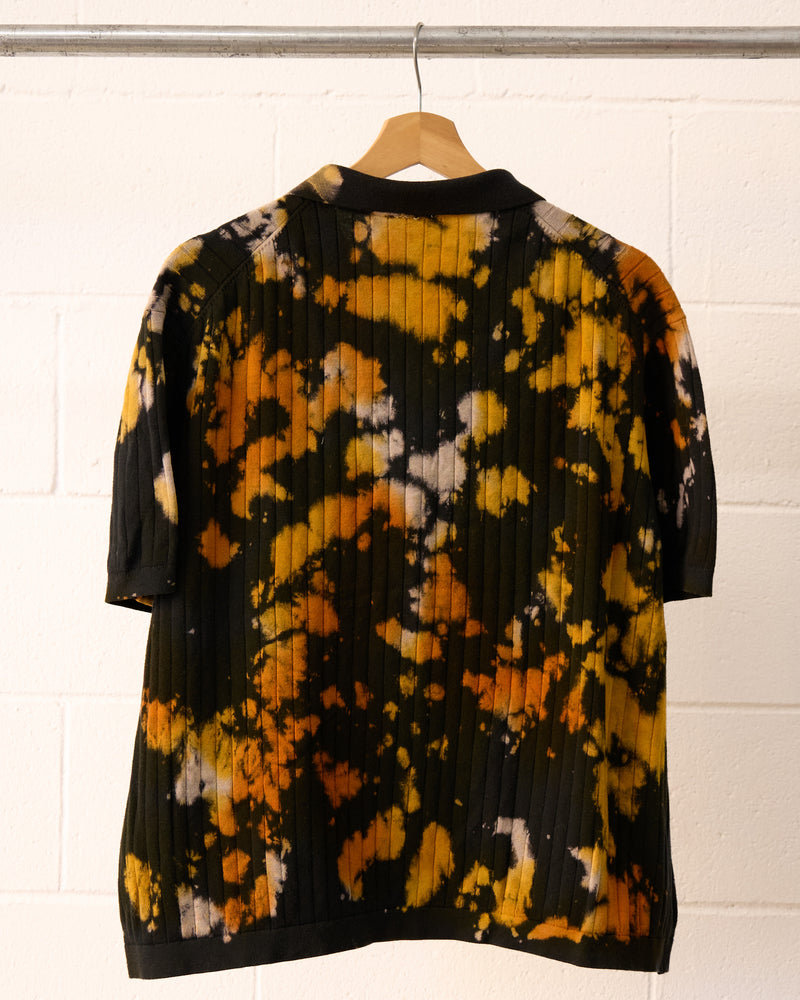 Monarch Short-sleeved ribbed knit zip collar