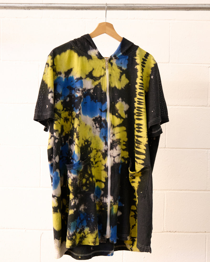 Moto Tie Dye short sleeve zip front hooded tunic