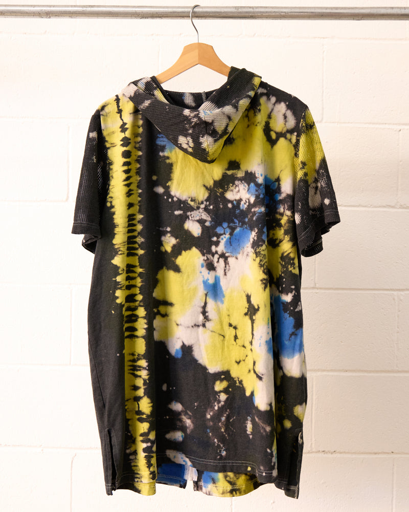 Moto Tie Dye short sleeve zip front hooded tunic