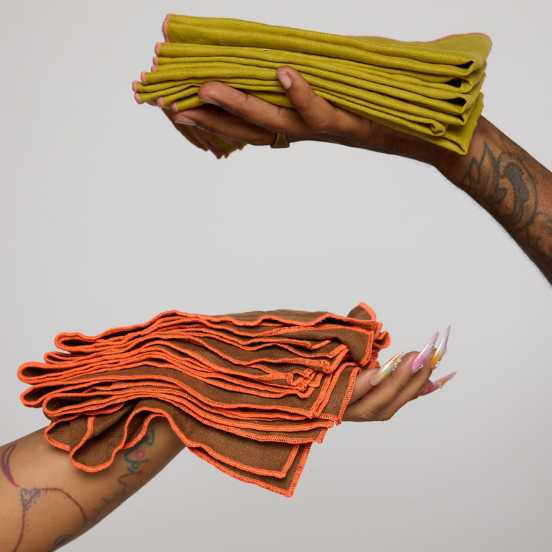 Set of six upcycled linen napkins handmade by SUAY Sew Shop in Los Angeles